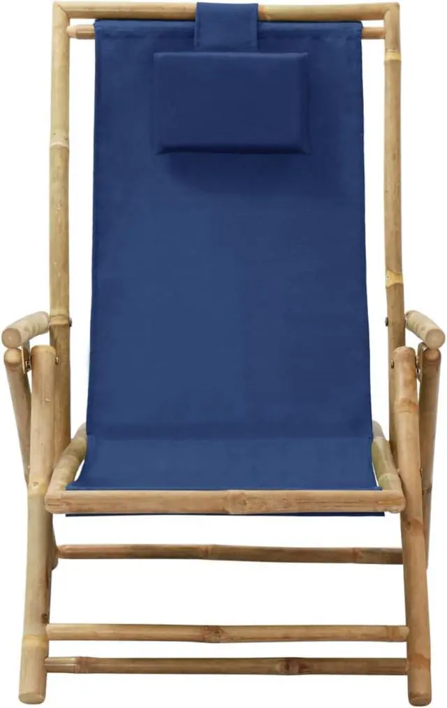 Alt view image 9 of 17 - vidaXL Patio Deck Chair Sling Chair with Headrest Navy Blue Bamboo and Fabric