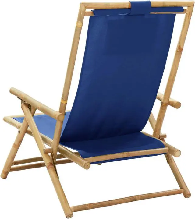 Alt view image 12 of 17 - vidaXL Patio Deck Chair Sling Chair with Headrest Navy Blue Bamboo and Fabric