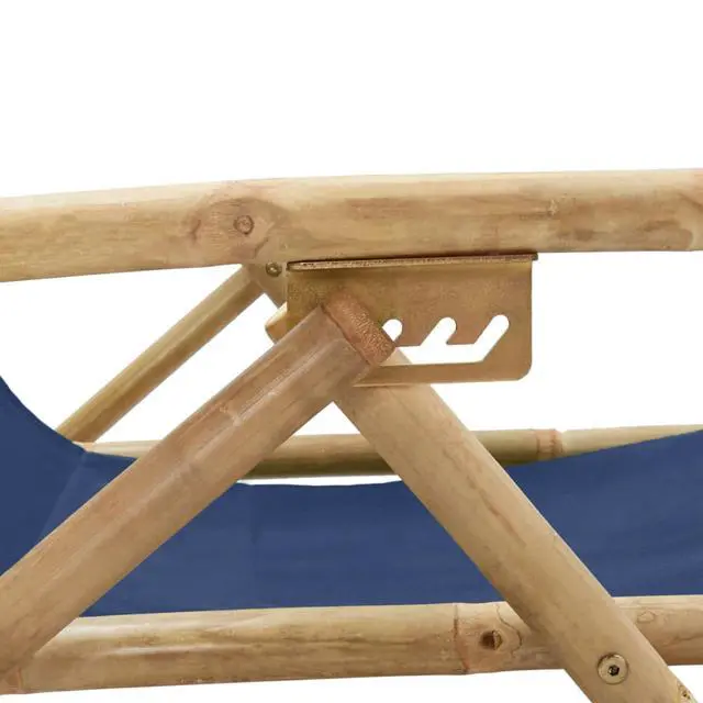 Alt view image 13 of 17 - vidaXL Patio Deck Chair Sling Chair with Headrest Navy Blue Bamboo and Fabric