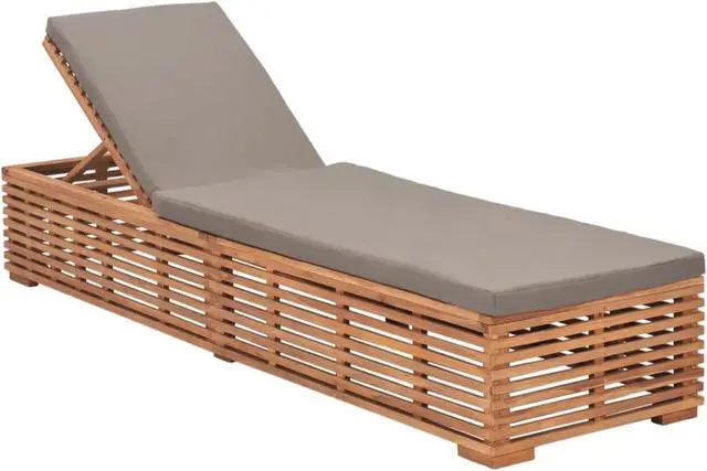Main image of vidaXL Sun Lounger with Dark Gray Cushion Solid Teak Wood