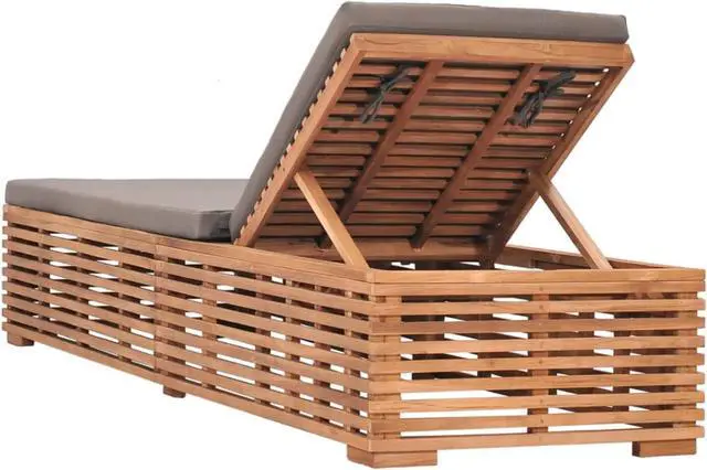 Alt view image 4 of 17 - vidaXL Sun Lounger with Dark Gray Cushion Solid Teak Wood