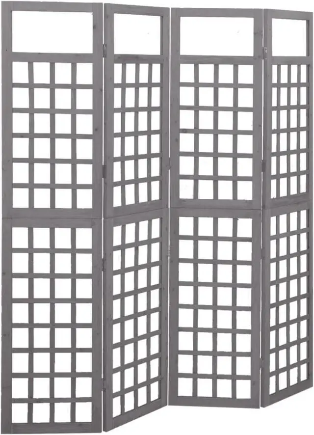 Alt view image 4 of 13 - vidaXL 4-Panel Room Divider/Trellis Solid Fir Wood Gray 63.4"x70.9"