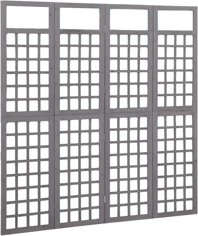 Alt view image 6 of 13 - vidaXL 4-Panel Room Divider/Trellis Solid Fir Wood Gray 63.4"x70.9"