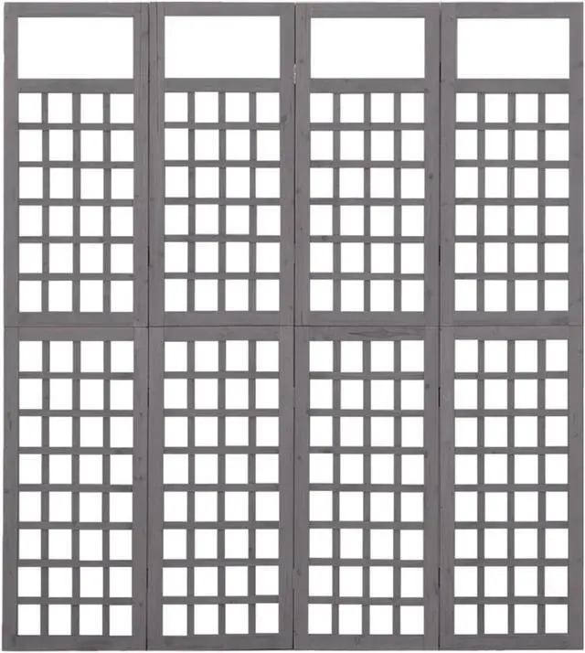 Alt view image 5 of 13 - vidaXL 4-Panel Room Divider/Trellis Solid Fir Wood Gray 63.4"x70.9"