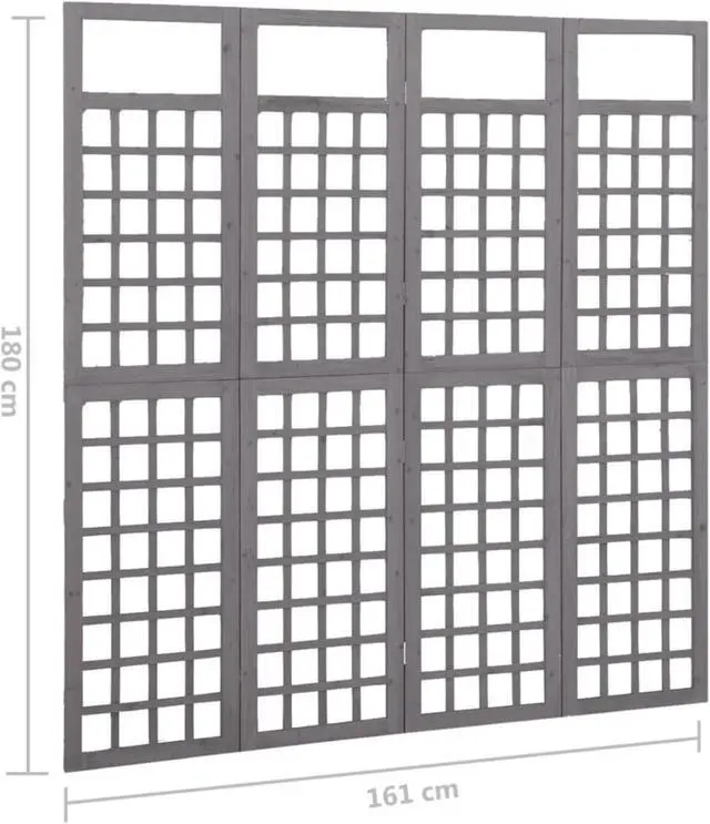 Alt view image 9 of 13 - vidaXL 4-Panel Room Divider/Trellis Solid Fir Wood Gray 63.4"x70.9"