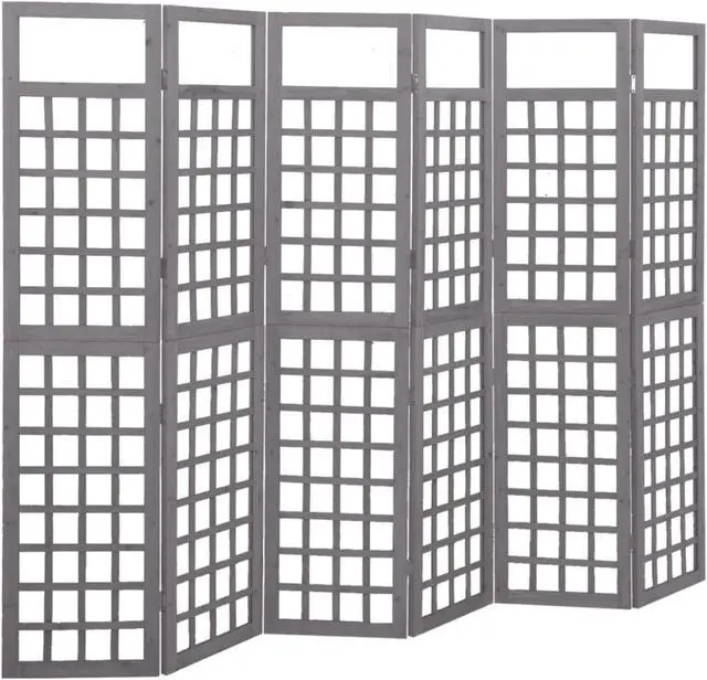 Alt view image 6 of 15 - vidaXL 6-Panel Room Divider/Trellis Solid Fir Wood Gray 95.5"x70.9"