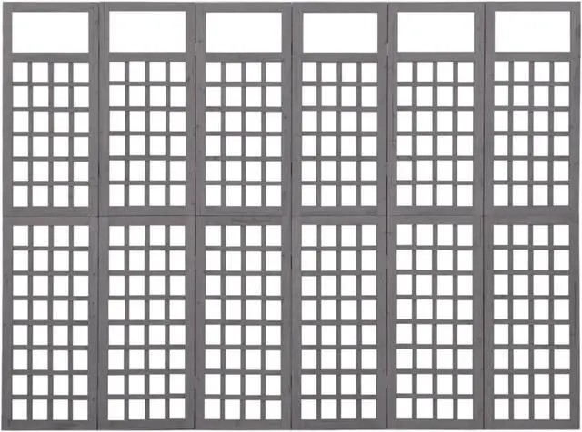 Alt view image 7 of 15 - vidaXL 6-Panel Room Divider/Trellis Solid Fir Wood Gray 95.5"x70.9"