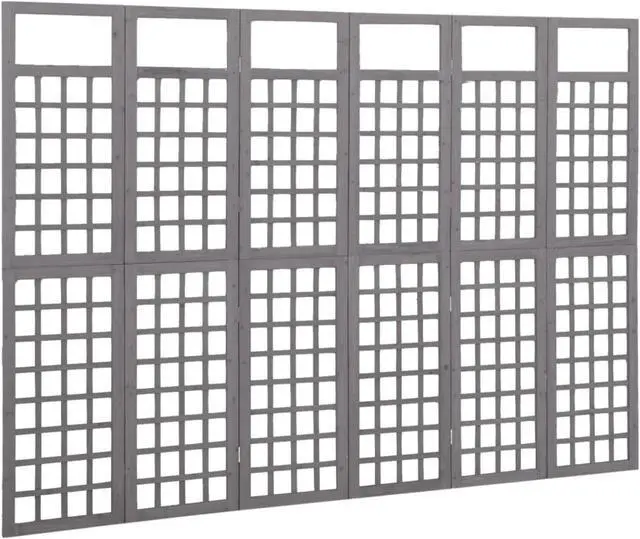 Alt view image 8 of 15 - vidaXL 6-Panel Room Divider/Trellis Solid Fir Wood Gray 95.5"x70.9"