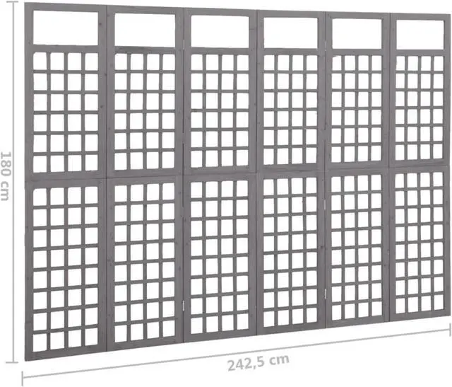 Alt view image 11 of 15 - vidaXL 6-Panel Room Divider/Trellis Solid Fir Wood Gray 95.5"x70.9"