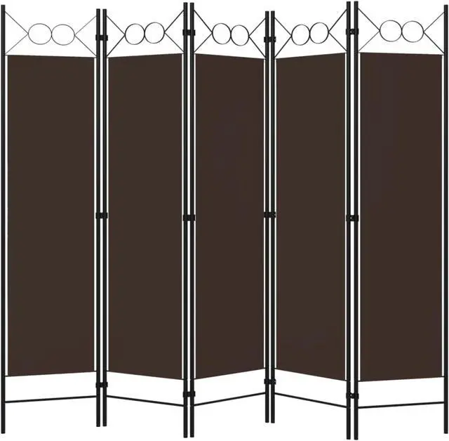 Alt view image 2 of 12 - vidaXL 5-Panel Room Divider Brown 78.7"x70.9"