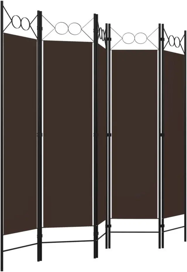 Alt view image 3 of 12 - vidaXL 5-Panel Room Divider Brown 78.7"x70.9"