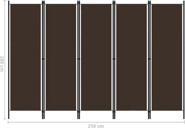 Alt view image 2 of 8 - vidaXL 5-Panel Room Divider Brown 98.4"x70.9"