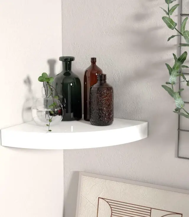 Alt view image 8 of 17 - vidaXL Wall Corner Shelf Floating Corner Shelf Display Shelf High Gloss White