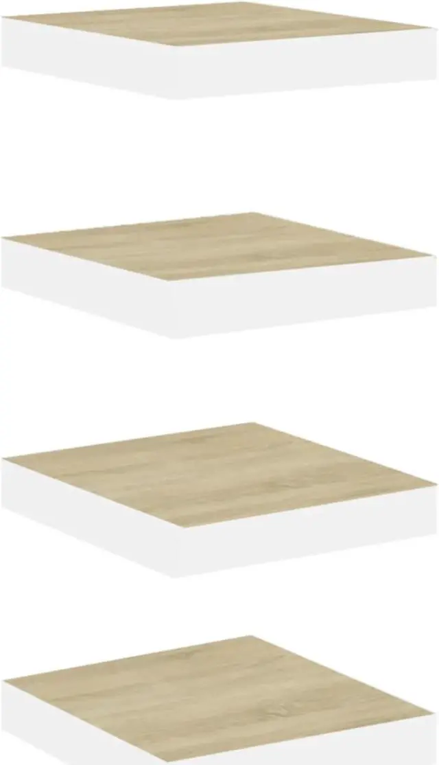 Alt view image 9 of 18 - vidaXL 4x Floating Wall Shelves Oak and White MDF Storage Display Organizer