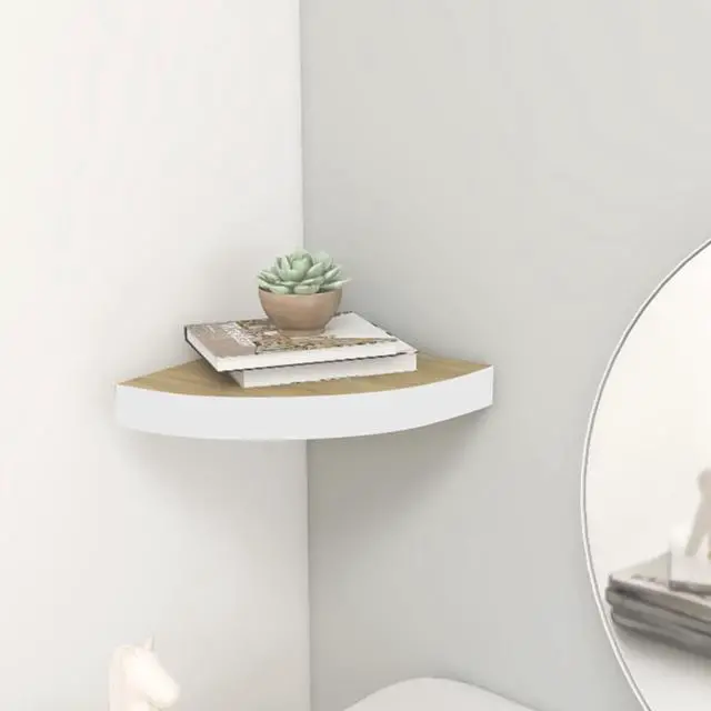 Alt view image 8 of 17 - vidaXL Wall Corner Shelf Floating Corner Shelf Display Shelf Oak and White MDF