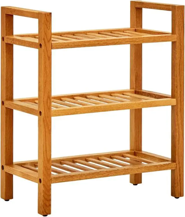 Main image of vidaXL Shoe Rack with 3 Shelves 19.6"x10.6"x23.6" Solid Oak Wood