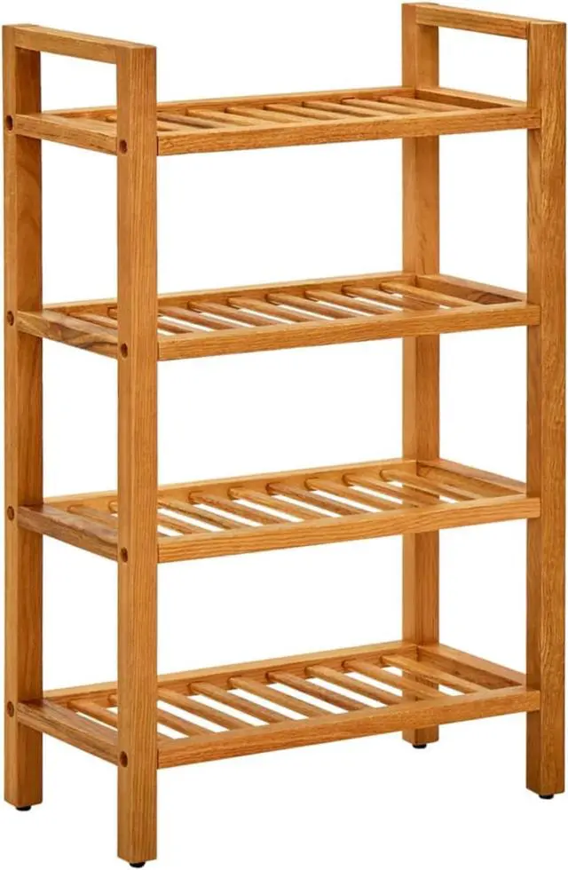 Main image of vidaXL Shoe Rack with 4 Shelves 19.6"x10.6"x31.4" Solid Oak Wood