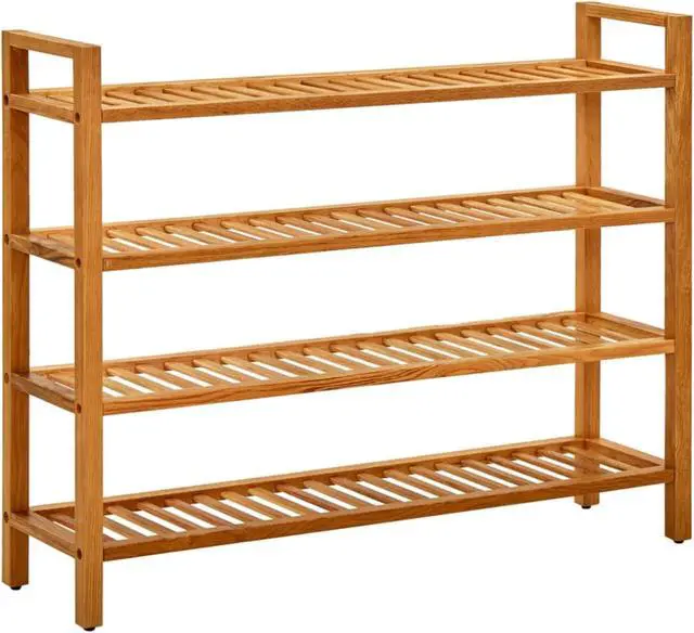Main image of vidaXL Shoe Rack with 4 Shelves 39.3"x10.6"x31.4" Solid Oak Wood