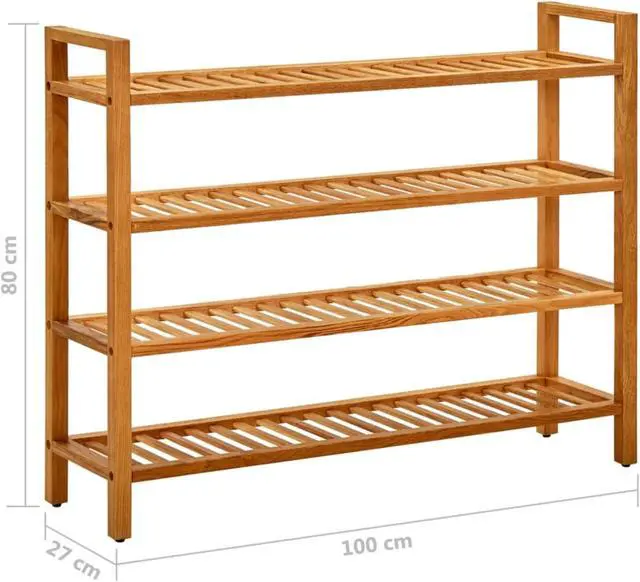 Alt view image 6 of 13 - vidaXL Shoe Rack with 4 Shelves 39.3"x10.6"x31.4" Solid Oak Wood