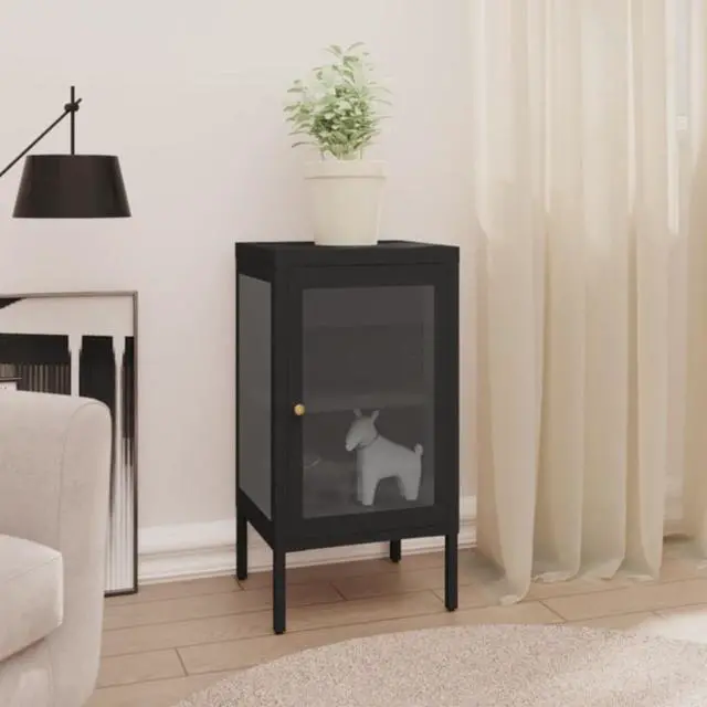 Alt view image 8 of 16 - vidaXL Sideboard Side Table with Adjustable Shelf and Feet Black Steel and Glass