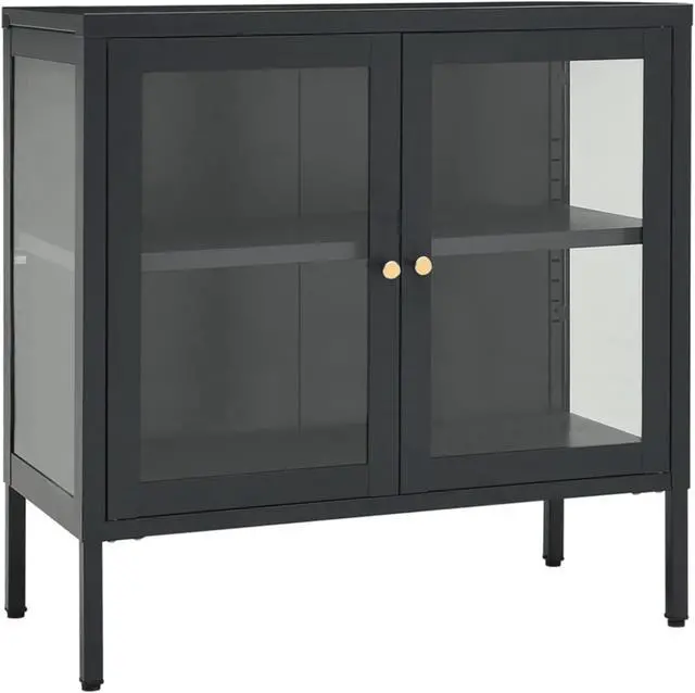 Alt view image 9 of 17 - vidaXL Sideboard Anthracite 27.6" Steel and Glass Storage Cabinet Furniture