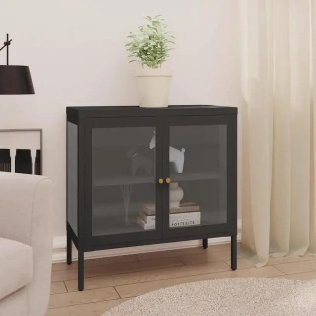 Alt view image 8 of 17 - vidaXL Sideboard Anthracite 27.6" Steel and Glass Storage Cabinet Furniture