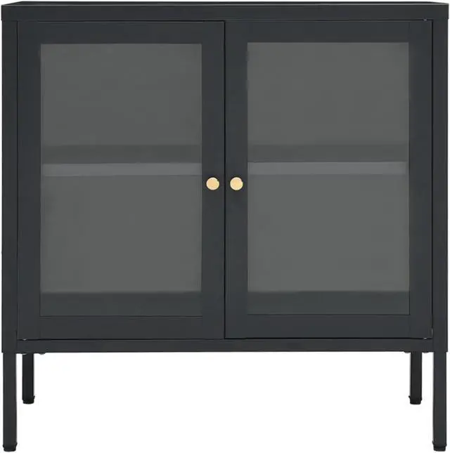 Alt view image 12 of 17 - vidaXL Sideboard Anthracite 27.6" Steel and Glass Storage Cabinet Furniture