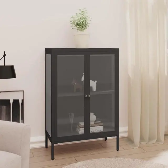 Alt view image 8 of 18 - vidaXL Sideboard Side Table End Table for Living Room Anthracite Steel and Glass