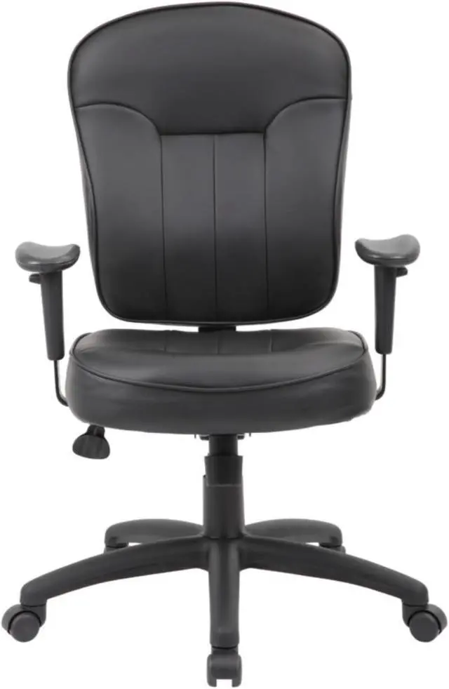 Alt view image 4 of 7 - Boss Black Leather Task Chair W/ Adjustable Arms