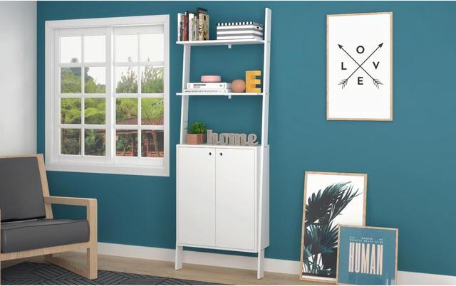 Alt view image 2 of 13 - Cooper Ladder Display Cabinet with 2 Floating Shelves in White