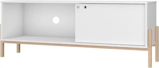 Alt view image 8 of 18 - Bowery 55.12 TV Stand with 2 Shelves in White and Oak