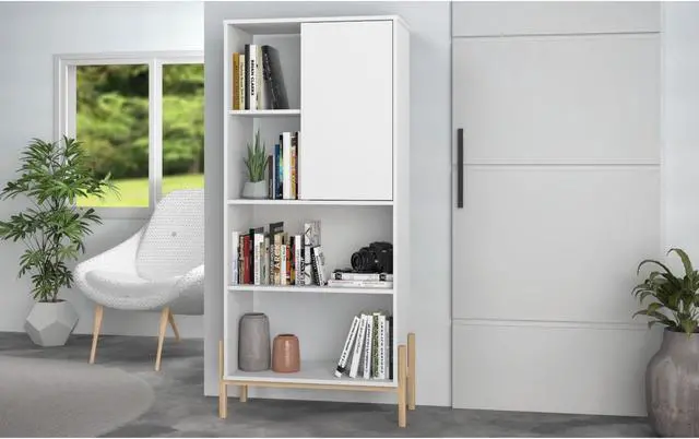 Alt view image 2 of 13 - Bowery Bookcase with 5 Shelves in White and Oak