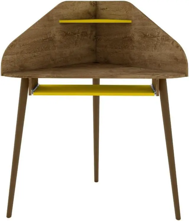Alt view image 6 of 18 - Bradley Corner Desk with Keyboard Shelf in Rustic Brown and Yellow