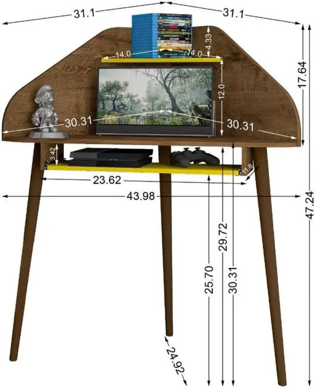 Alt view image 8 of 18 - Bradley Corner Desk with Keyboard Shelf in Rustic Brown and Yellow
