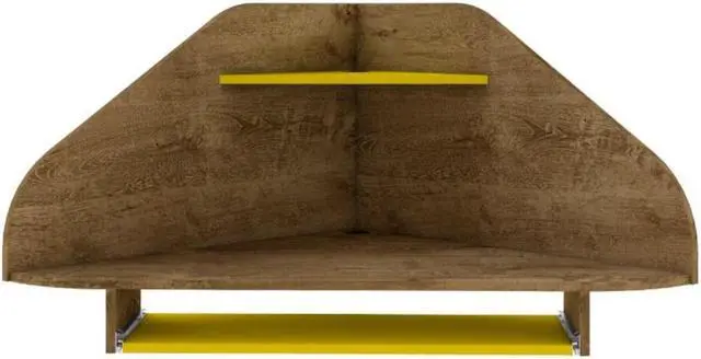 Alt view image 6 of 18 - Bradley Floating Corner Desk with Keyboard Shelf in Rustic Brown and Yellow