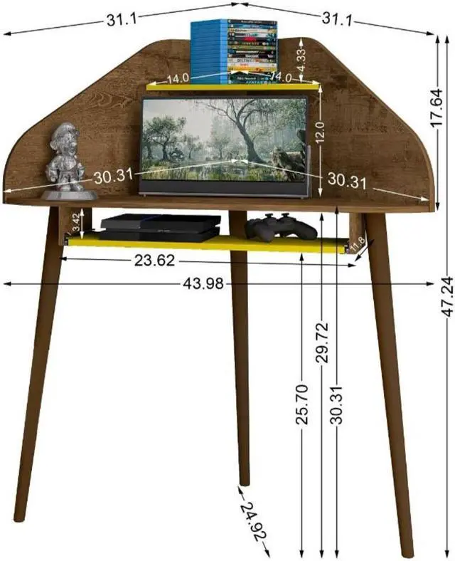 Alt view image 8 of 18 - Bradley Floating Corner Desk with Keyboard Shelf in Rustic Brown and Yellow