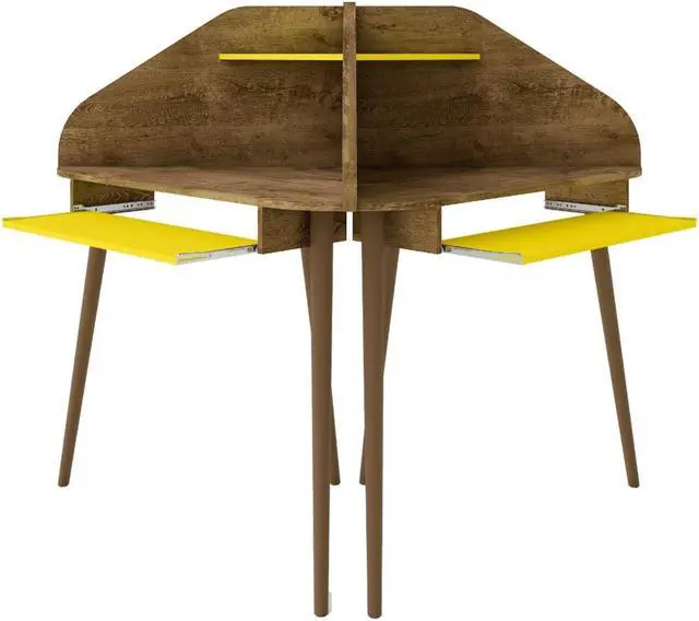 Main image of Bradley 2-Piece Cubicle Section Desk with Keyboard Shelf in Rustic Brown and Yellow