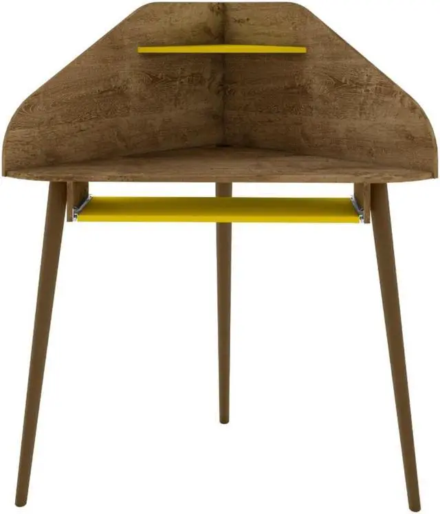 Alt view image 5 of 13 - Bradley 2-Piece Cubicle Section Desk with Keyboard Shelf in Rustic Brown and Yellow