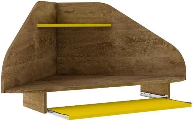 Alt view image 5 of 13 - Bradley Floating 2-Piece Cubicle Section Desk with Keyboard Shelf in Rustic Brown and Yellow