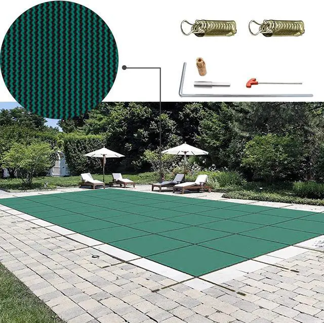 Alt view image 8 of 16 - VEVOR Pool Safety Cover Fits 16x32ft Rectangle Inground Safety Pool Cover Green Mesh Solid Pool Safety Cover for Swimming Pool Winter Safety Cover