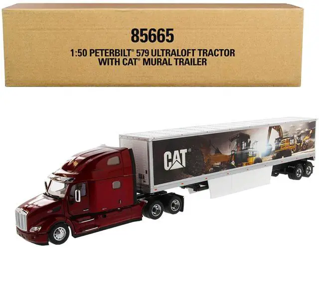 Alt view image 7 of 8 - Peterbilt 579 UltraLoft Truck Tractor Red with "CAT Caterpillar" Mural Dry Van Trailer "Transport Series" 1/50 Diecast Model by Diecast Masters