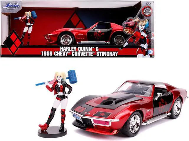 Alt view image 3 of 7 - 1969 Chevrolet Corvette Stingray with Harley Quinn Diecast Figurine "DC Comics" Series 1/24 Diecast Model Car by Jada