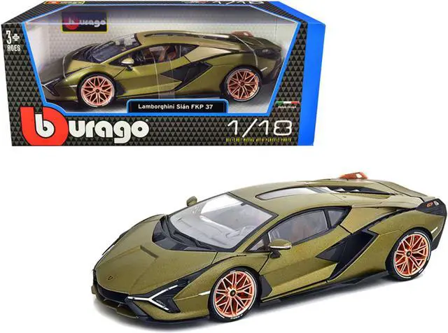 Alt view image 5 of 5 - Lamborghini Sian FKP 37 Matt Green Metallic with Copper Wheels 1/18 Diecast Model Car by Bburago