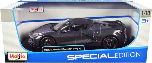 Alt view image 6 of 6 - 2020 Chevrolet Corvette Stingray C8 Dark Gray Metallic with Racing Stripes 1/18 Diecast Model Car by Maisto