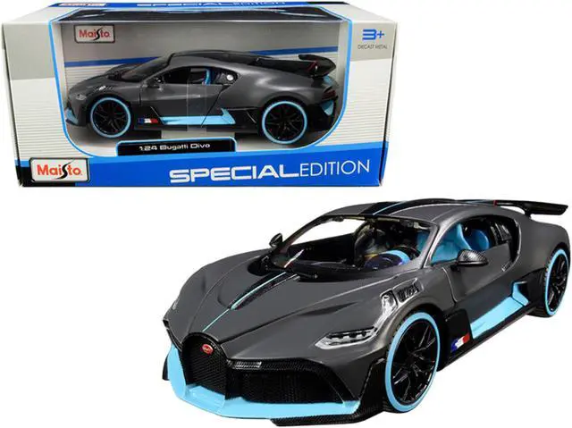 Alt view image 4 of 4 - Bugatti Divo Satin Charcoal Gray with Carbon and Blue Accents "Special Edition" 1/24 Diecast Model Car by Maisto