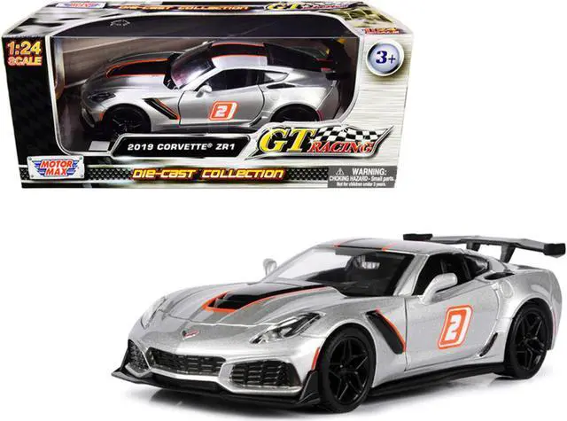 Alt view image 3 of 4 - 2019 Chevrolet Corvette ZR1 #2 Silver with Black and Orange Stripes "GT Racing" Series 1/24 Diecast Model Car by Motormax