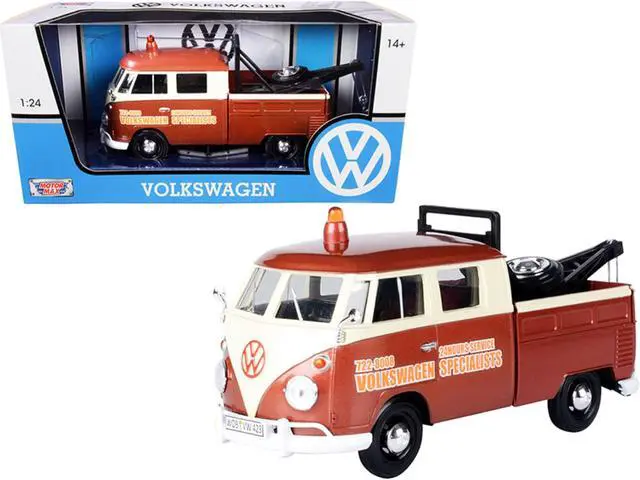 Alt view image 3 of 4 - Volkswagen Type 2 (T1) Tow Truck "Volkswagen Specialists" Brown Metallic and Cream 1/24 Diecast Model Car by Motormax