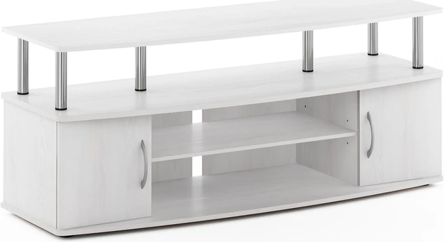 Main image of Furinno JAYA Large Entertainment Center Hold up to 55-IN TV, White Oak, Stainless Steel Tubes