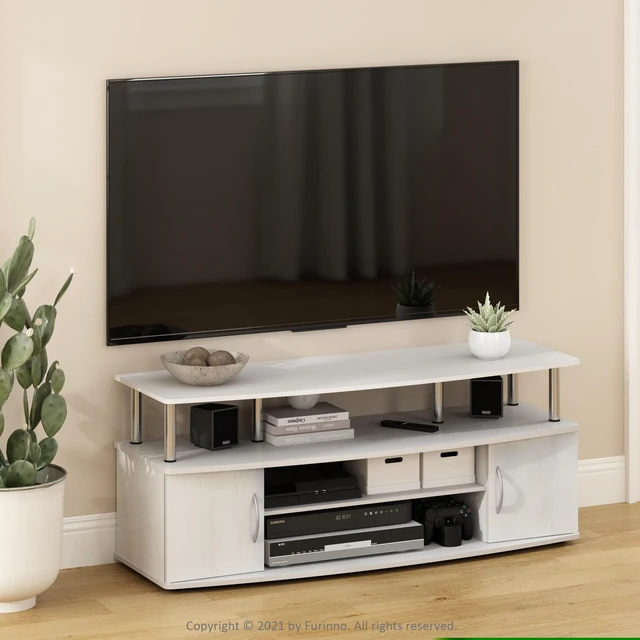 Alt view image 5 of 5 - Furinno JAYA Large Entertainment Center Hold up to 55-IN TV, White Oak, Stainless Steel Tubes