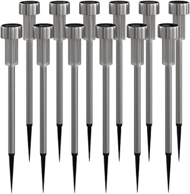 Alt view image 2 of 13 - 12 Pack Stainless Steel LED Solar Lights, Weather Resistant Outdoor Solar Powered Lights for Pathway, Garden, & Yard